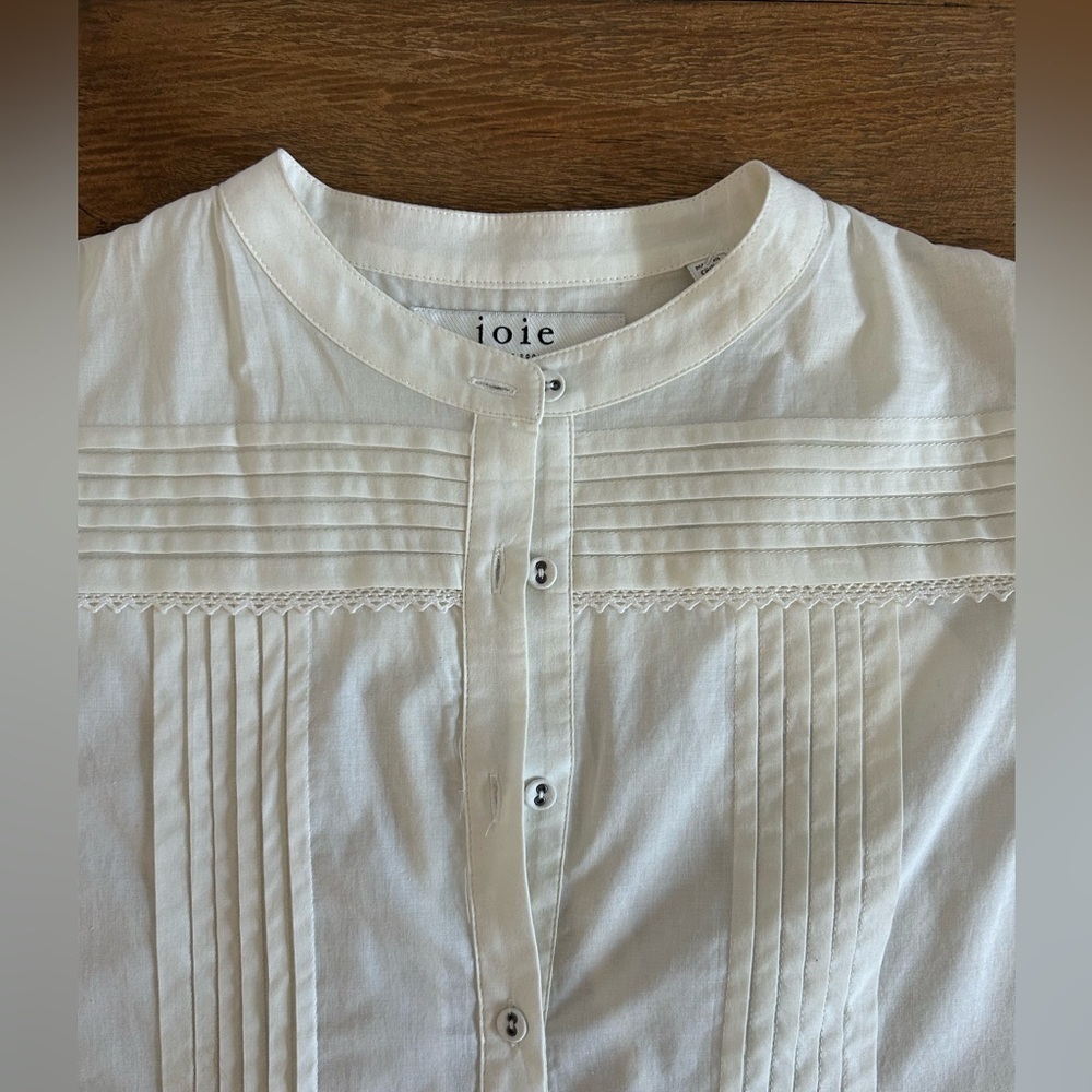 JOIE Vesta Pintucked Cottonvoile Blouse long sleeve minimalist preppy Feminine - Picture 10 of 15